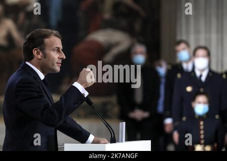 @ Pool/ Stephane Lemouton/Maxppp, Francia, parigi, 2020/09/04 il Presidente francese Emmanuel Macron durante una cerimonia per celebrare il 150th° anniversario della proclamazione della terza Repubblica francese al Pantheon, a Parigi il 4 settembre 2020 Foto Stock