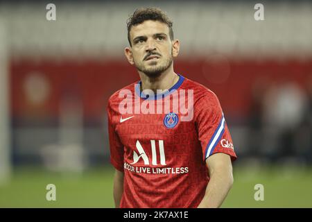 ©Sebastien Muylaert/MAXPPP - Alessandro Florenzi di Parigi Saint-Germain reagisce durante il warm up prima della partita Ligue 1 tra Parigi Saint-Germain e l'Olympique Marseille al Parc des Princes di Parigi, Francia. 13.09.2020 Foto Stock