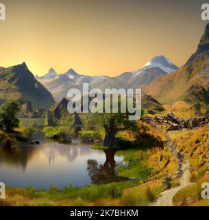 Immagine artistica del paesaggio montano, scenario mozzafiato Foto Stock