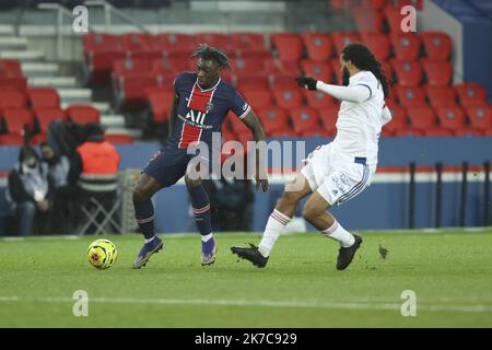 ©Sebastien Muylaert/MAXPPP - Moise Kean di Parigi Saint-Germain durante la partita Ligue 1 tra Parigi Saint-Germain e Olympique Lyonnais al Parc des Princes di Parigi, Francia. 13.12.2020 Foto Stock