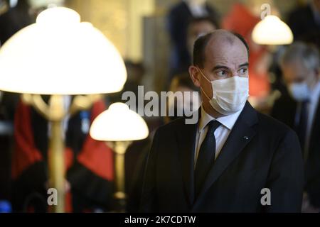 @ Pool/ ELIOT BLONDT/Maxppp, France,Paris, 2021/01/11 il primo ministro francese Jean Castex partecipa alla cerimonia ufficiale della prima udienza dell'anno della Cour de Cassation presso il tribunale di Parigi, il 11 gennaio 2021. Foto Stock