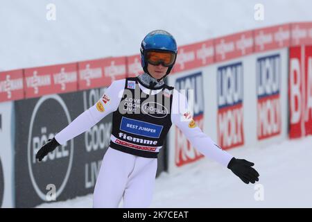 ©Pierre Teyssot/MAXPPP ; FIS Nordic Combined Men Individual Gundersen NH/10 km Coppa del mondo di Sci a Predazzo il 15 gennaio 2021, 49 Johannes Lamparter (AUT) Â© Pierre Teyssot / Maxppp Foto Stock