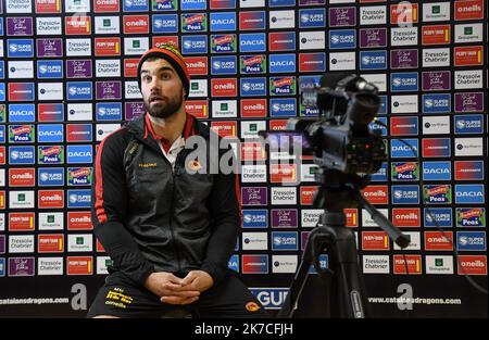 Â-PHOTOPQR/l'INDEPENDANT/Clementz Michel ; PERPIGNAN ; 22/01/2021 ; PERPIGNAN LE 22 JANVIER 2021 / SPORT / RUGBY A XIII / RFL SUPERLEAGUE BETFRED / PORTRAIT DU NOUVEAU JOUEUR DES DRAGONS CATALANS MIKE MCMEEKEN DEUXIEME LIGNE INTERNATIONAL ANGLAIS EVOLUANT A CASTLEFORD / STADE GILBERT BRUTUS DE PERPIGNAN / - MIKE MCMEEKEN DI CASTELFORT GIOCA CON I DRAGHI CATALANI Foto Stock