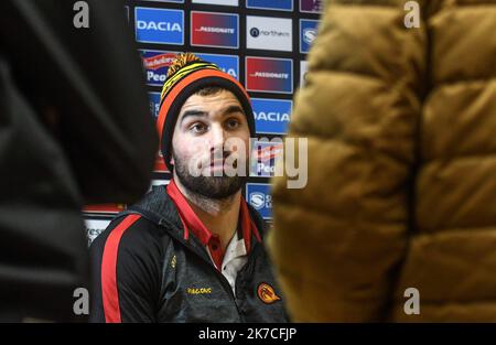 Â-PHOTOPQR/l'INDEPENDANT/Clementz Michel ; PERPIGNAN ; 22/01/2021 ; PERPIGNAN LE 22 JANVIER 2021 / SPORT / RUGBY A XIII / RFL SUPERLEAGUE BETFRED / PORTRAIT DU NOUVEAU JOUEUR DES DRAGONS CATALANS MIKE MCMEEKEN DEUXIEME LIGNE INTERNATIONAL ANGLAIS EVOLUANT A CASTLEFORD / STADE GILBERT BRUTUS DE PERPIGNAN / - MIKE MCMEEKEN DI CASTELFORT GIOCA CON I DRAGHI CATALANI Foto Stock