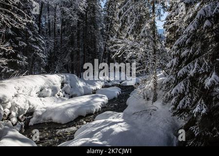 ©Sadak Souici / le Pictorium/MAXPPP - Sadak Souici / le Pictorium - 31/01/2021 - Francia / Haute-Savoie / Megeve - Megeve est une commune francaise situee dans le departement de la Haute-Savoie, en region Auvergne-Rodano-Alpi. Le village est un vero centro urbain situe en altitude, il comprtait 3 043 abitants en 2018, ce qui en fait la trente-deuxieme ville haut-savoyarde. / 31/01/2021 - Francia / Haute Savoie (dipartimento francese) / Megeve - Megeve è un comune francese situato nel dipartimento dell'alta Savoia, nella regione Auvergne-Rodano-Alpi. Il villaggio è un vero centro urbano situato a. Foto Stock