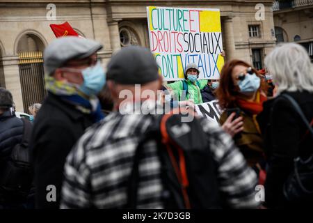 ©THOMAS PADILLA/MAXPPP - 26/03/2021 ; PARIS , FRANCE; APPEL UNITAIRE ET MANIFESTATION DES ORGANISATIONS DU SPECTACLE ET DES ACTEURS DE LA CULTURE. Invito a presentare proposte e dimostrazione contro la chiusura delle imprese culturali a Parigi il 26 marzo 2021. Foto Stock