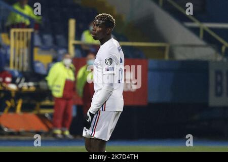 ©PHOTOPQR/LE PARISIEN/Olivier CORSAN ; Sarajevo ; 31/03/2021 ; pour la France : Paul POGBA Sarajevo, Bagnie, le 31 Mars 2021. Qualificazione Coupe du Monde de Football Bognie / Francia Pamba la Coppa del mondo FIFA Qatar 2022 qualificazione Gruppo D partita di calcio tra Bosnia-Erzegovina e Francia allo Stadio Grbavica, a Sarajevo, il 31 marzo 2021. Foto Stock