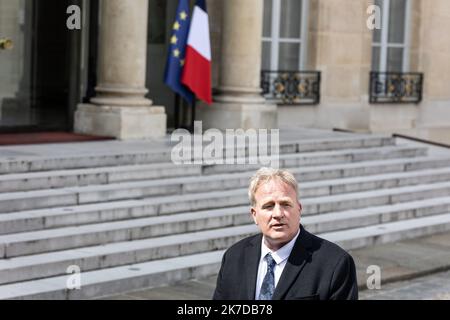 ©Sadak Souici / le Pictorium/MAXPPP - Sadak Souici / le Pictorium - 29/4/2021 - Francia / Ile-de-France / Parigi - M. Francois Hommeril, presidente confederale della CFE-CGC. Le organizzazioni syndicales et patronales ont ete convivees par l'Elysee a une reunion, avec le president de la Republique francaise, Emmanuel Macron, pour travailler sur des Solutions a la crise economique et sociale liee a l'epidemie. / 29/4/2021 - Francia / Ile-de-France (regione) / Parigi - Francois Hommeril, Presidente confederale del CFE-CGC. I sindacati e le organizzazioni dei datori di lavoro sono stati invitati dall'Elyse Foto Stock