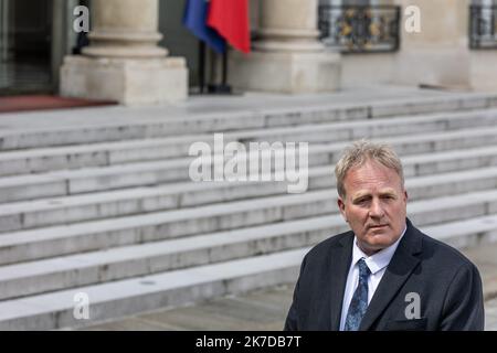 ©Sadak Souici / le Pictorium/MAXPPP - Sadak Souici / le Pictorium - 29/4/2021 - Francia / Ile-de-France / Parigi - M. Francois Hommeril, presidente confederale della CFE-CGC. Le organizzazioni syndicales et patronales ont ete convivees par l'Elysee a une reunion, avec le president de la Republique francaise, Emmanuel Macron, pour travailler sur des Solutions a la crise economique et sociale liee a l'epidemie. / 29/4/2021 - Francia / Ile-de-France (regione) / Parigi - Francois Hommeril, Presidente confederale del CFE-CGC. I sindacati e le organizzazioni dei datori di lavoro sono stati invitati dall'Elyse Foto Stock