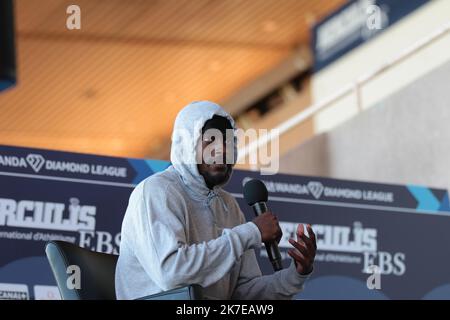 ©STADION-ACS/STADION ACES/MAXPPP - 08/07/2021 ; ; - 08/07/2021 - Conferenza stampa incontro Herculis Diamond League a Monaco - Trayvon Bromell, USA Foto Stock