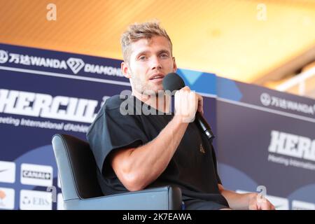 ©STADION-ACS/STADION ACES/MAXPPP - 08/07/2021 ; ; - 08/07/2021 - Conferenza stampa incontro Herculis Diamond League a Monaco - Kevin MAYER di francese Foto Stock