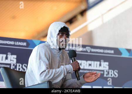 ©STADION-ACS/STADION ACES/MAXPPP - 08/07/2021 ; ; - 08/07/2021 - Conferenza stampa incontro Herculis Diamond League a Monaco - Trayvon Bromell, USA Foto Stock