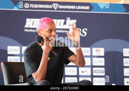 ©STADION-ACS/STADION ACES/MAXPPP - 08/07/2021 ; ; - 08/07/2021 - Conferenza stampa incontro Herculis Diamond League a Monaco - Yulimar Rojas Foto Stock