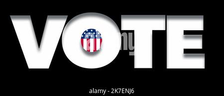 Vote 2022 è una bandiera, un segno, un’illustrazione a 3 per incoraggiare gli americani a votare nelle prossime elezioni. Foto Stock