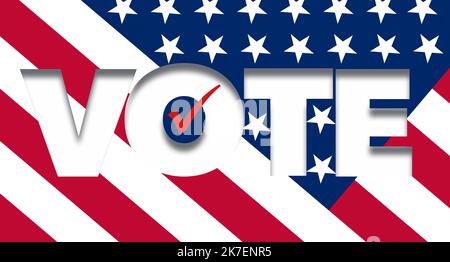 Vote 2022 è una bandiera, un segno, un’illustrazione a 3 per incoraggiare gli americani a votare nelle prossime elezioni. Foto Stock