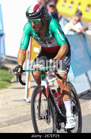 ©Laurent Lairys/MAXPPP - Sonny Colbrelli del Team Bahrain vittorious.During the Benelux Tour 2021, Stage 6, Ottignies-Louvain-la-Neuve - Houffalize (207,6 km) il 4 settembre 2021 a Houffalize, Belgio - Photo Laurent Lairys / MAXPPP Foto Stock