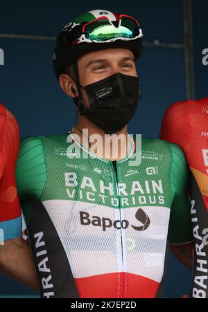 ©Laurent Lairys/MAXPPP - Sonny Colbrelli del Team Bahrain vittorious.During the Benelux Tour 2021, Stage 6, Ottignies-Louvain-la-Neuve - Houffalize (207,6 km) il 4 settembre 2021 a Houffalize, Belgio - Photo Laurent Lairys / MAXPPP Foto Stock