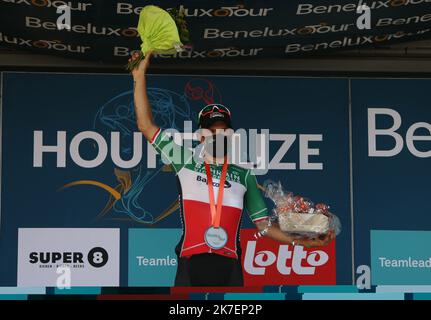 ©Laurent Lairys/MAXPPP - Sonny Colbrelli del Team Bahrain vittorious.During the Benelux Tour 2021, Stage 6, Ottignies-Louvain-la-Neuve - Houffalize (207,6 km) il 4 settembre 2021 a Houffalize, Belgio - Photo Laurent Lairys / MAXPPP Foto Stock