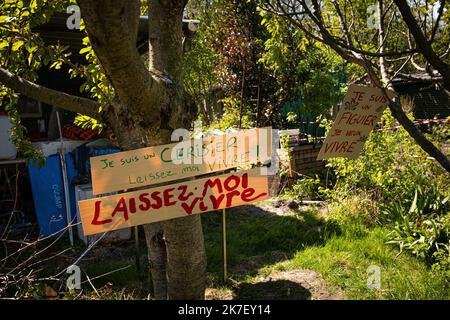 ©Olivier Donnars / le Pictorium/MAXPPP - Olivier Donnars / le Pictorium - 24/04/2021 - Francia / Ile-de-France / Aubervilliers - la piscine d'entrainement sera construite a l'emplement du parking existant. Mais les jardiniers ont decouvert il y a peine un an qu'un solarium minerale et vegetal de 2000 m², un espace de fitness et de cardio-training ainsi qu'un villaggio finlandais comportant saune et hammams viendfront s'etendre au-dela de la piscine, empietant sur 10 000 m2 des jardins. / 24/04/2021 - Francia / Ile-de-France (region) / Aubervilliers - la piscina di formazione sarà costruita sul sito Foto Stock