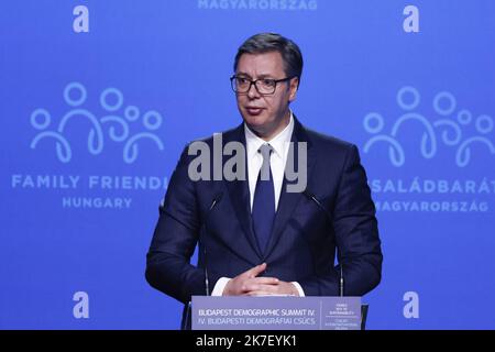 ©PHOTOPQR/LE PARISIEN/olivier corsan ; Budapest ; 09/06/2021 ; Budapest, Hongris, 23 sepetmbre 2021. 4 Sommet Démographique de Budapest. Aleksandar Vucic, Président, République de Serbie Vertice demografico di Budapest il 23 settembre 2021 Foto Stock