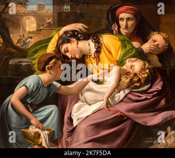 ©Active Museu/MAXPPP - ActiveMuseum 0000852.jpg / le Massacre des Innocents, vers 1824 - Francois-Joseph Navez - il massacro degli Innocenti 1824 - / Francois-Joseph Navez / Peinture Active Museum / le Pictorium Biblic Story , religione cattolica , Cry (to) , Coppa , morte , Abito , orizzontale , Innocenza , gioiello , Martyr , Massacro , Neoclassicismo , tristezza , Lavare (to) , Donna? Medio Oriente ? ,Betlemme ,Israele ,Giudea ,19th ° secolo ,Francois-Joseph Navez ,Pittura , Foto Stock