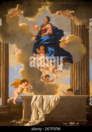 ©Active Museu/MAXPPP - ActiveMuseum 0000895.jpg / l'Assomption de la Vierge, 1626 - Nicolas Poussin - l'Assunzione della Vergine 1626 - / Nicolas Poussin / Peinture Active Museum / le Pictorium altare ,Assunzione di Maria ,religione cattolica ,Cherub ,classicismo ,nuvola ,colonna ,Abito ,Cielo ,cielo ,verticale ,Vergine ,Maria (Madre di Gesù), 17th ° secolo, Nicolas Poussin, Pittura , Foto Stock