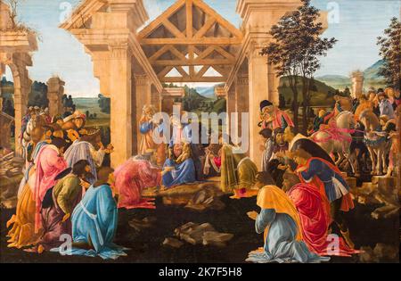 ©Active Museu/MAXPPP - ActiveMuseum 0000952.jpg / l'Adorazione dei Mages, 1478 - Sandro Botticelli - l'Adorazione dei Magi 1478 - / Sandro Botticelli / l'Adorazione dei Mages, 1478 - Sandro Botticelli - l'Adorazione dei Magi Museo attivo / Adorazione le Pictorium ,Bambino ,nascita ,Bambino ,Cowshed ,Corona ,asino ,regalo ,orizzontale ,Cavallo ,Re ,Magi ,uomo ,Ox ,preghiera ,Rinascimento ,albero ,Donna ,Betlemme ,Galileo Galilei ,Israele ,Giudea ,Medio Oriente ,Nazareth Balthazar ,Caspard ,Gesù Cristo madre di Gesù ,Melchior ,XV secolo ,Sandro Botticelli ,? L'Adorazione dei Mages ,1478 Foto Stock