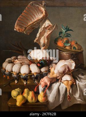 ©Active Museu/MAXPPP - ActiveMuseum 0001081.jpg / Nature morte avec Gibier, Viande et Fruits, 1734 - Alexandre-Francois DesPortes - vita morta con il gioco vestito, Carne e frutta 1734 - / Alexandre-Francois DesPortes / Peinture Active Museum / le Pictorium Bird, agrumi frutta ,Costa ,Cooking-pot ,tazza ,cibo ,gioco ,carne ,Pera ,pollame ,fermo-vita (composizione) ,Tavola ,Tableclotch ,Tangerine ,vassoio ,verticale ,18th ° secolo ,Alexandre-Francois DesPortes ,Pittura , Foto Stock