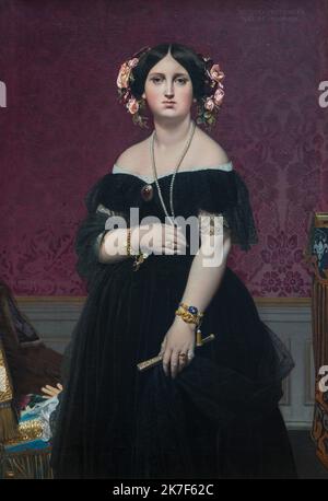 ©Active Museu/MAXPPP - ActiveMuseum 0001097.jpg / Madame Moitessier, 1851 - Jean-Auguste-Dominique Ingres 1851 - / Jean-Auguste-Dominique Ingres / Peinture Active Museum / le Pictorium Poltrona, bracciale, spilla, Corona di fiori, Fiera (fiera), ventilatore a mano, Necklace Neoclassicismo Perla, Ritratto, Dominique, Pittura, Pittura, Pittura, 19th, Pittura, Pittura, Pittura, Pittura, Pittura, Pittura, Pittura, Pittura, Pittura, Pittura verticale, Pittura, Pittura, Foto Stock