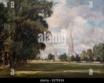 ©Active Museu/MAXPPP - ActiveMuseum 0001109.jpg / Salisbury Cathedral from Lower Marsh Close, 1820 - John Constable 1820 - / John Constable / Peinture Active Museum / le Pictorium Cattedrale, cielo nuvoloso, orizzontale, paesaggio, Parco, struttura religiosa, Romanticismo, albero, passeggiata, Inghilterra ,Europa, Salisbury, Regno Unito, Europa occidentale, Whiltshire, 19th ° secolo, John Constable, Pittura , Foto Stock