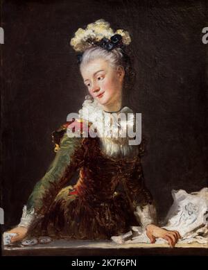 ©Active Museu/MAXPPP - ActiveMuseum 0001849.jpg / Portrait de la Comtesse de grave, dit autrefois Portrait de la Guimard, vers 1770 - Jean-Honore Fragonard 1770 - / Jean-Honore Fragonard / Peinture Active Museum / le Pictorium 1 persona, bellezza, sfondo nero, Chignon (bun), contessa, ballerina (femminile), eleganza, famoso, Grazia (eleganza), capelli legati indietro, Lace, Opera, Pittura Active Museum, Bianco-capelli Madeleine de secolo, Madeleine, Madeleine-Fragonard 18th, Madeleine, Madeleine, Madeleine, Madeleine, Madeleine-Hontessor-de, Madeleine, Madeleine, Madeleine, Madele , Foto Stock