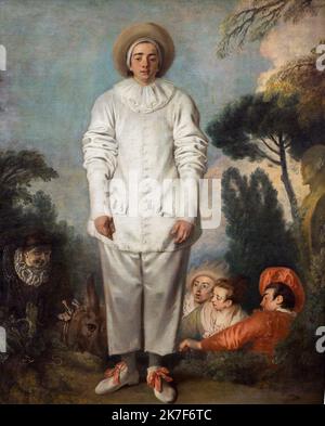 ©Active Museu/MAXPPP - ActiveMuseum 0001886.jpg / Pierrot dit autrefois Gilles, 1718 - Jean-Antoine Watteau 1718 - / Jean Antoine Watteau / Peinture Active Museum / le Pictorium 5 persone, coppia, medico, asino, Dreamer, faccia su, cappello, immaginario, in amore, Lunar, uomo, Melancholy, misterioso, Pensive (), Ritratto, Ruff, Skullcap, Stage costume, ancora (in piedi), Pierrot, albero bianco, precedentemente noto, Pierrot Come Gilles, 18th ° secolo, Jean Antoine Watteau, Pittura , Foto Stock