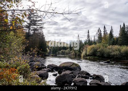 ©Michael Bunel / le Pictorium/MAXPPP - ete indien au canada. Les feuilles des erables, chenes et aulnes tournent au rouge, jaune, orange et ocre a cette periode de l'annee. Val david. Canada. 3 ottobre. 2021. Val David. Canada. Foto Stock