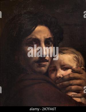 ©Active Museu/MAXPPP - ActiveMuseum 0002980.jpg / Tete de femme et d'enfant (etude pour le massacre des innocents) Huile sur toile 1824 - / Leon Cogniet / Peinture Active Museum / le Pictorium Baby, occhi marroni, Brunette, torace, Bambino, Bambino in braccio, occhi chiari, viso, capelli lisci (biondi), paura, mano sulla bocca, Nascosto, Innocenti, Madre, Madre e bambino, scena di macellazione, verticale, bambino, 19th ° secolo, Leon Cogniet ,Pittura , Foto Stock