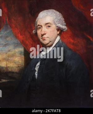 ©attivo Museu/MAXPPP - ActiveMuseum 0003770.jpg / James Boswell Huile sur toile 1785 - / Joshua Reynolds / Peinture Active Museum / le Pictorium 1 persona, autore, occhi blu, Bourgeois, torace, colonnista, cortina, paesaggio, avvocato, costume maschile, uomo, classi medie, costumi d'epoca, ritratto profilo, rosso, vita su, James-capelli, finestra verticale Boswell, 18th ° secolo, Joshua Reynolds, Pittura , Foto Stock