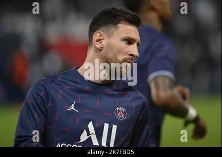 ©Julien Mattia / le Pictorium/MAXPPP - portrait de Lionel messi du match de Ligue des Champion opposant le Paris Saint-Germain et le Leipzig RB, au Parc des Princes, le 19 ottobre 2021 Foto Stock