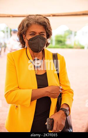 ©Nicolas Remene / le Pictorium/MAXPPP - l'ambasciatrice americaine a l'ONU Linda Thomas-Greenfield lors de la cerimonie organizzazione commemorativa ce dimanche 24 ottobre 2021 au quartier General de la MINUSMA a Bamako au Mali en memoire des casques bleus tombes pour la paix au Mali. La ceremonie s'est tenue en presence d'une deleguation du Conseil de securite des Nations unies qui a rencontre les autorites de la Transition ces jours-ci. La Delegation, est co-dirigee par l'Ambassadeur du Niger aupres des Nations Unies, Abdou Abarry, figlio omologo francais Nicolas de R Foto Stock