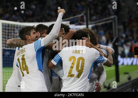 Â©PHOTOPQR/LA PROVENCE/Nicolas VALLAURI ; MARSEILLE ; 04/11/2021 ; Football : 4Ã¨me journÃ du groupe e de l'UEFA Europa League Match opposant l'Olympique de Marseille (OM) Ã SS lazio au stade Orange VÃ©lodrome Ã Marseille JOIE OM APRES 1er BUT DE MILIK - Europa League OM - SS Lazio Foto Stock