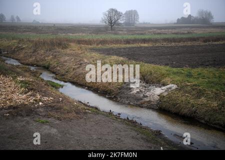 ©PHOTOPQR/VOIX DU NORD/PIERRE ROUANET ; 17/11/2021 ; 17/11/2021. Reportage sur la crise humanitaire des migrants massés à la frontière Poologne-Biélorussie. Dans la campagne, à proximité de la zone interdite, entre Michalowo et Hajnowka. La brume et des températures entre zéro et deux degrés en journée. FOTO PIERRE ROUANET LA VOIX DU NORD - confine Bielorussia-Polonia: La crisi migrante Foto Stock