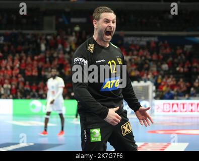 ©Laurent Lairys/MAXPPP - Andreas Palicka di Svezia durante l'EHF Euro 2022, incontro semifinale di Handball tra Francia e Svezia il 28 gennaio 2022 all'Arena multifunzionale di Budapest, Ungheria - Foto Laurent Lairys/MAXPPP Foto Stock