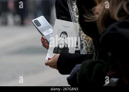 ©Sebastien Muylaert/MAXPPP - Illustration lors des obseques de l'acteur Gaspard Ulliel mort a 37 ans dans un incidente de ski, en l'eglise Saint Eustache. Parigi, 27.01.2022 - Parigi, Francia, 27th 2022 gennaio i funerali dell'attore francese Gaspard Ulliel, morto all'età di 37 anni dopo un incidente sciistico, sono celebrati nella chiesa di Sainte Eustache. Foto Stock