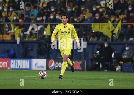 ©Manuel Blondeau/AOP Press/MAXPPP - Daniel Parejo di Villareal durante la UEFA Champions League Round del 16, 1st tappa tra Villarreal CF e Juventus all'Estadio de la Ceramica il 22 febbraio 2022 a Villarreal, Spagna. Foto Stock