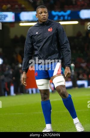 ©Laurent Lairys/MAXPPP - Cameron Woki di Francia durante la partita di rugby delle sei Nazioni 2022 tra Galles e Francia il 11 marzo 2022 al Principato Stadium di Cardiff, Galles - Foto Laurent Lairys / Foto Stock