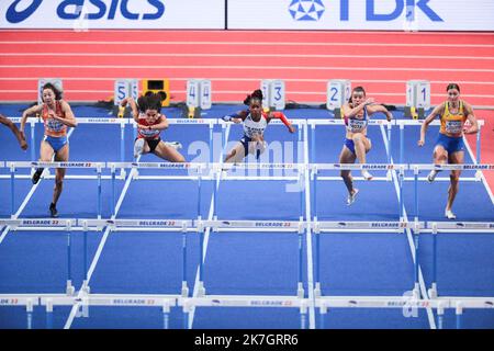 ©STADION-ACS/STADION ACES/MAXPPP - 19/03/2022 ; ; ; - ATHLETISME Samedi 19 Mars 2022 Championnats du Monde Athletisme en salle Belgrado Anna PLOTITSYNA Cyrena SAMBA MAYELA Ditaji KAMBUNDJI, Maayke Tja LIM Yoveindny MOTATHLEM DUE CAMPIONATI MONDIALI 60 Foto Stock