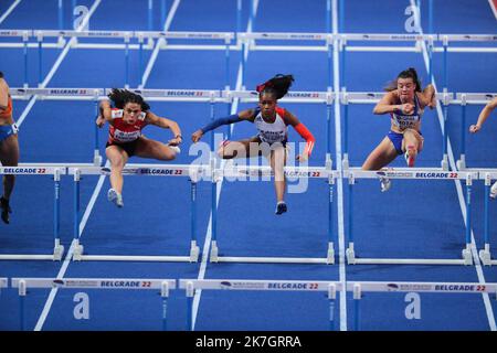 ©STADION-ACS/STADION ACES/MAXPPP - 19/03/2022 ; ; - Athletisme Samedi 19 Mars 2022 Championnats du Monde Athletisme en salle Belgrade Cyrena SAMBA MAYELA Ditaji KAMBUNDJI Yoveinny MOTA ATHLETICS WORLD INDOOR CHAMPIONSHIPS DAY TWO Foto Stock