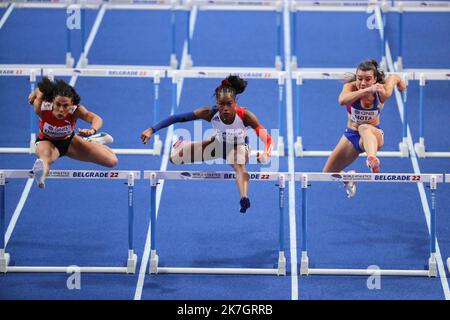 ©STADION-ACS/STADION ACES/MAXPPP - 19/03/2022 ; ; - Athletisme Samedi 19 Mars 2022 Championnats du Monde Athletisme en salle Belgrade Cyrena SAMBA MAYELA Ditaji KAMBUNDJI Yoveinny MOTA ATHLETICS WORLD INDOOR CHAMPIONSHIPS DAY TWO Foto Stock