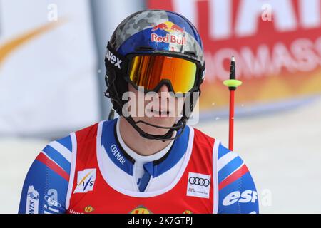 ©Pierre Teyssot/MAXPPP ; Finals FIS Alpine Ski World Cup - Courchevel Meribel - . Meribel, Francia il 20 marzo 2022. Women's and Men's Overall, Slalom e Giant Slalom podio, Clement Noel (fra). Â Pierre Teyssot / Maxppp Foto Stock