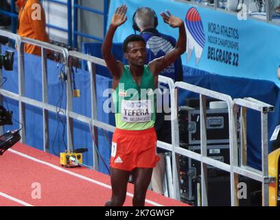 ©Laurent Lairys/MAXPPP - Samuel TEFERA of Etiope finale 1500 M uomini durante i Campionati mondiali di atletica indoor 2022 il 20 marzo 2022 alla Stark Arena di Belgrado, Serbia - Foto Laurent Lairys / Foto Stock