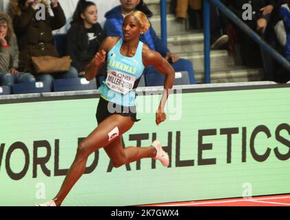 ©Laurent Lairys/MAXPPP - Shaunae MILLER-UIBO of Bahamas finale 400 M Donne durante i Campionati del mondo di Atletica Indoor 2022 il B19 2022 marzo presso la Stark Arena di Belgrado, Serbia - Foto Laurent Lairys / Foto Stock