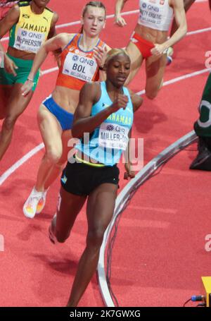 ©Laurent Lairys/MAXPPP - Shaunae MILLER-UIBO delle Bahamas e Femke BOL dei Paesi Bassi 400 M Donne durante i Campionati del mondo di Atletica Indoor 2022 il B19 2022 marzo presso la Stark Arena di Belgrado, Serbia - Foto Laurent Lairys / Foto Stock